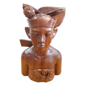 Vintage Hand Carved Wood Indonesian Man Statue Bali Folk Art Home Decor